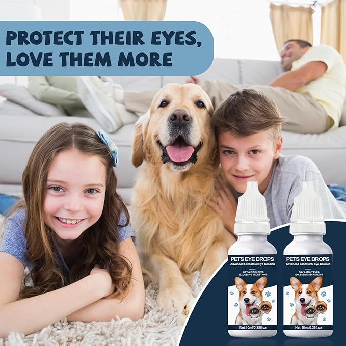 Cataract Drops For Dogs, Natural Safe Dog Eye Drops For Soothe Itching Irritation & Dry Eyes, Improve Eye Vision Clarity, Not For Human Pet Tear Stain Cleaner Suitable for All Animals (2 X 10 ml)