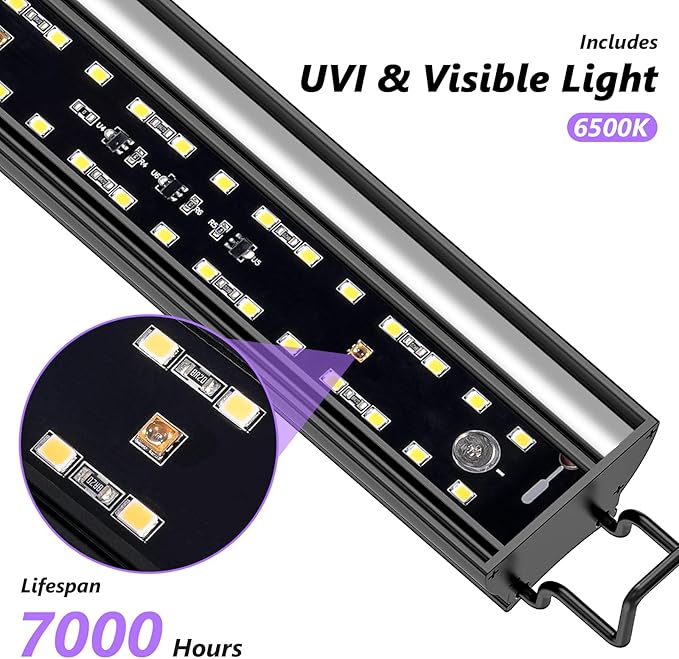 REPTITRIP 27-Inch LED UVB Reptile Light with Auto On/Off & Preset Day-Night Cycle Dimming, 4 UVI Modes Fixture Controller, 22W Aluminum UVA UVB Lamp for Bearded Dragons, Turtles & Snakes, 6500K