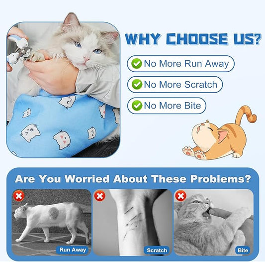 Supet Cat Wrap for Cutting Nails, 2026 Self-Adherent Cat Grooming Wrap, Anti-Escape Calming Cat Swaddle Wrap for Medicine, Nail Clipping, Teeth Brushing, Ear Cleaning