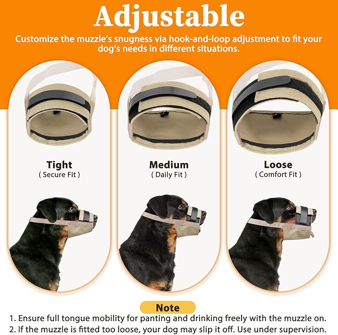 Mayerzon Dog Muzzle for Large Medium Small Dogs, Adjustable Fit, Soft & Sturdy Fabric, Prevents Fierce Barking Biting Chewing, Ideal for Grooming Walking Vet Visits, Allows to Pant Drink (Khaki, L)