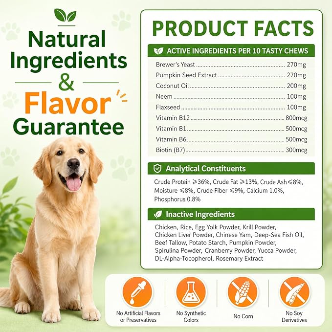 Flea and Tick Prevention for Dogs Chewables, 500ct Dog Flea and Tick Treatment with Multivitamins - Support Skin & Coat - Tasty Treats for All Breeds - Crunchy & Savory Chicken and Krill Flavor