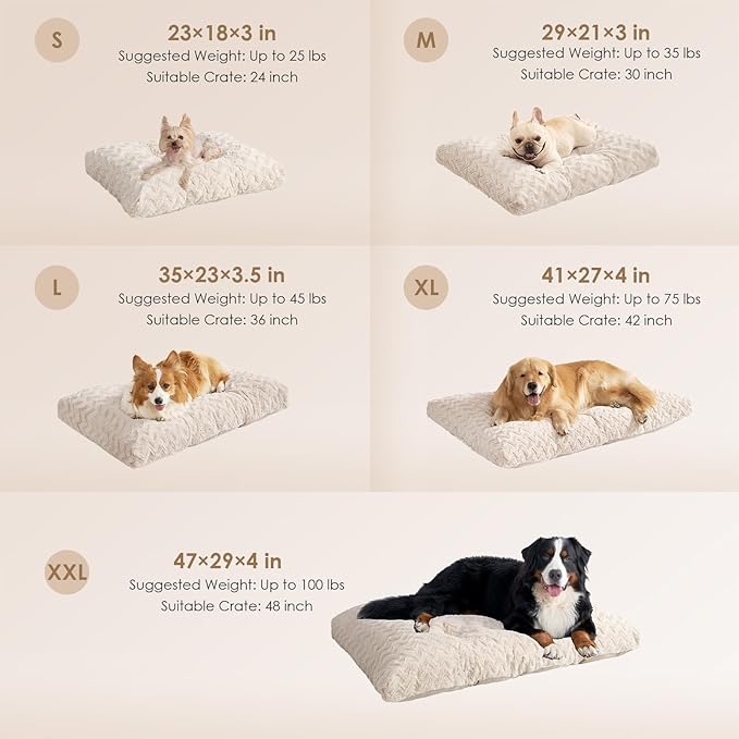 EHEYCIGA Washable Medium Dog Bed for Crate 29x21 Inch, Reversible Kennel Pad for Dogs Weight Up to 35 lbs, Plush and Comfy Pet Sleeping Mat, Beige