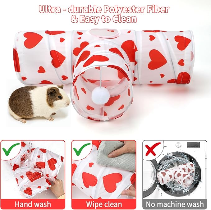 Rypet 3-Way Guinea Pig Tunnel, Collapsible Small Animal Enrichment Toy with Ball, Foldable Rabbit & Hamster Tunnel for Boredom Relief, Washable, Indoor/Outdoor Play