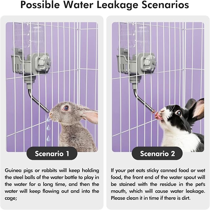 Vannon Small Animal Water Dispenser for Cage, 25oz Auto Feeding Crate Water Bottle for Rabbit, Chinchilla, Ferret, Guinea Pig, Squirrel, Hedgehog, Pet Nozzle Diameter: 10mm, BPA Free, Grey