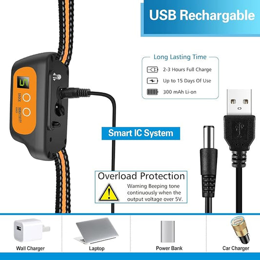 Dog Bark Collar for Large Medium Small Dogs, Rechargeable Smart Bark Collar, Anti Barking, Humane Dog Training Device with 5 Adjustable Sensitivity Beep Vibration