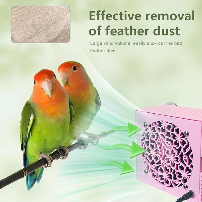 Bird Dust Vacuum,Acuum Cleaners for Pet Birds Feathers,Adjustable Wind Speed,Bird Cage Accessories for Conure Cockatiel Budgies Lovebird Parrotlet. (Pink)