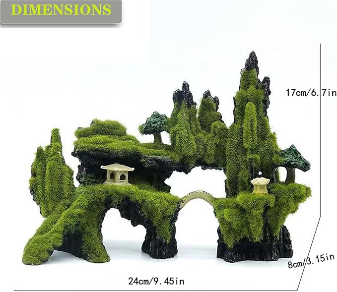 Fish Tank Decorations, Aquarium Decor Aquarium Rocks Mountain View, Landscape Aquarium Ornament Rock Resin Decoration Stone with Moss Fish Tank Rocks (L)
