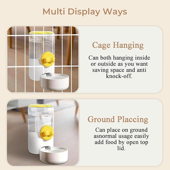34oz Hanging Gravity Auto-Refill Water Bowl for Small Animal Cage | Visible Water Level, Keeps Floor Space Clear, Secure Cage-Mounted Placement, Detachable for Routine Cleaning