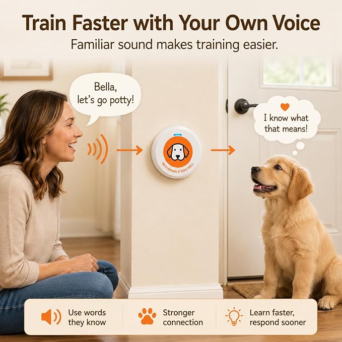 ChunHee Recordable Dog Doorbell – Train Your Dog with Your Own Voice, Puppy Potty Training Bell for Dogs to Go Outside, Touch Activated Dog Button with Potty & Outside Sounds