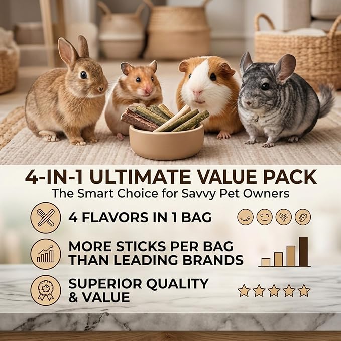 Bunny Chew Stick Rabbit Toy Treat 400g 4 in 1 Molar Stuff 100% Organic Natural Snack Apple Branch Sweet Bamboo Timothy Hay Alfalfa Food Clean Teeth Hamster Chinchilla Parrot Gerbil Squirrel