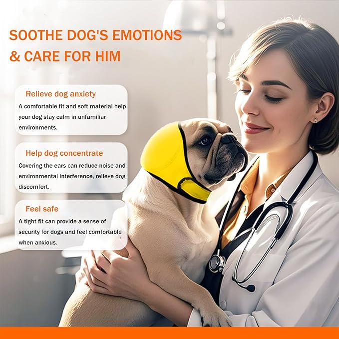 BAMY Swimming Waterproof Dog Ear Caps Calming Large Dog Ears Cover Shower Cap for Ear Protection for Bath for Grooming (Yellow, S (Head Circumference 10"-15"))