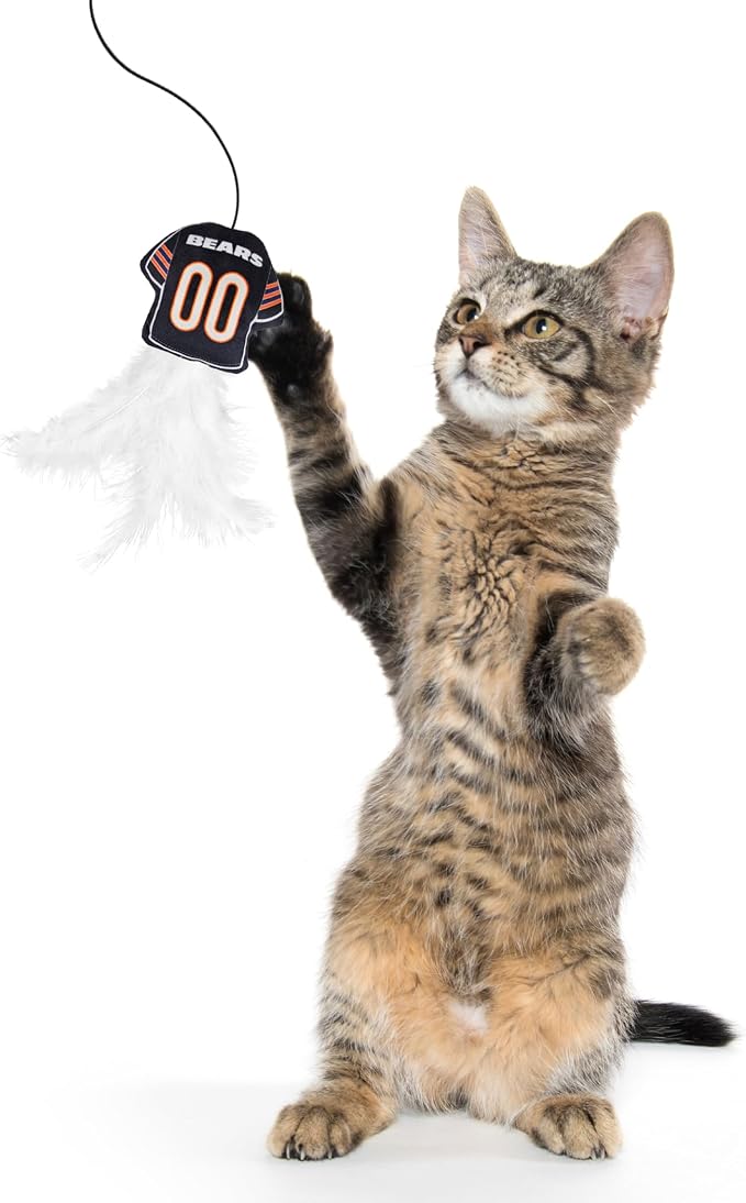 NFL Chicago Bears Team Jersey Wand with CAT NIP, Cat Toy Jersey Shaped Plush Teaser Toy for Cats & Kittens - Interactive Pet Toy for Play & Exercise
