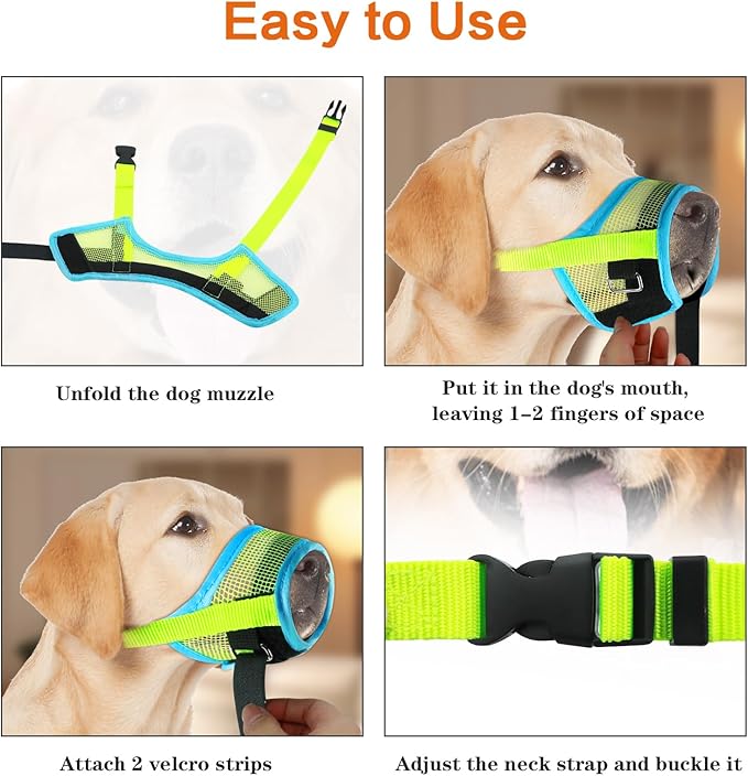 Dog Muzzle for Medium Large Dogs, Tech Blue Soft Nylon Mesh Mouth Guard for Biting Chewing Scavenging, 1.76 Ounces Lightweight Breathable Design with Adjustable Straps for Vet Visit & Grooming