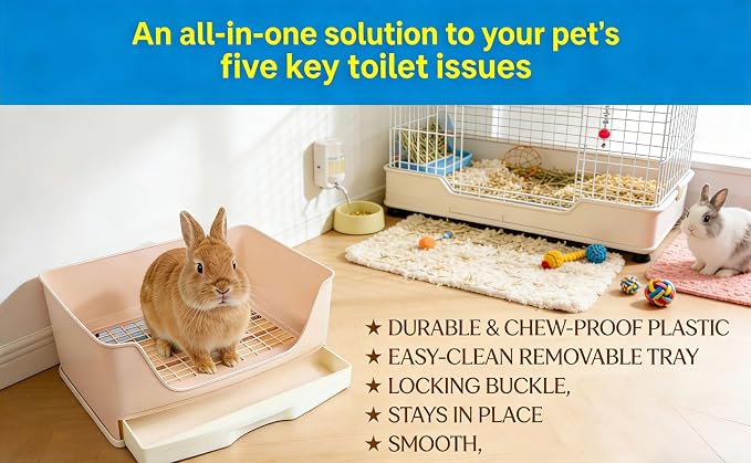 Large Rabbit Litter Box,Corner Potty Trainer with Drawer for Small Animals, Easy Clean Bedding Toilet for Adult Bunny, Guinea Pig, Ferret, Hamster (Brown)