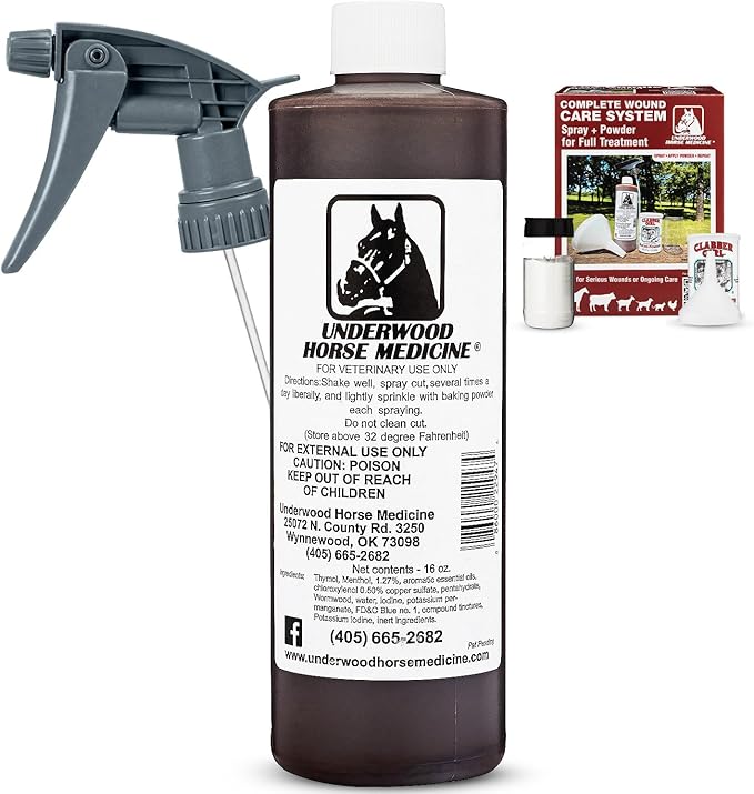 Topical Wound Spray Kit - 16oz Refill Bottle w/Baking Powder, Funnel, Spray Trigger & Shaker - Pet First Aid Kit – Equine First Aid Kit for Horses – Antiseptic Spray for Wounds – Horse First Aid Kit