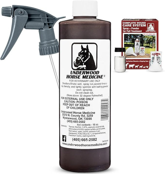 Topical Wound Spray Kit - 16oz Refill Bottle w/Baking Powder, Funnel, Spray Trigger & Shaker - Pet First Aid Kit – Equine First Aid Kit for Horses – Antiseptic Spray for Wounds – Horse First Aid Kit