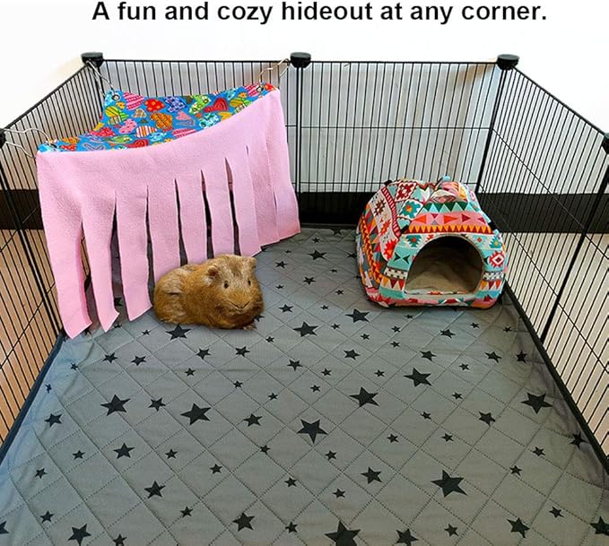 RIOUSSI Guinea Pig Hideout Hideaway Corner Fleece Toys Cage Accessories with Reversible Sides. Pink, Triangle