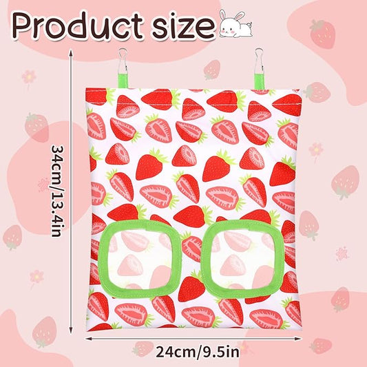 UPINS 3 Hay Bag for Rabbits 2-Hole Hanging Hay Feeder Guinea Pig Hay Bags, Hay Feeder for Rabbits Chinchillas Hamsters Small Pets and Animals(Fruit Pattern)