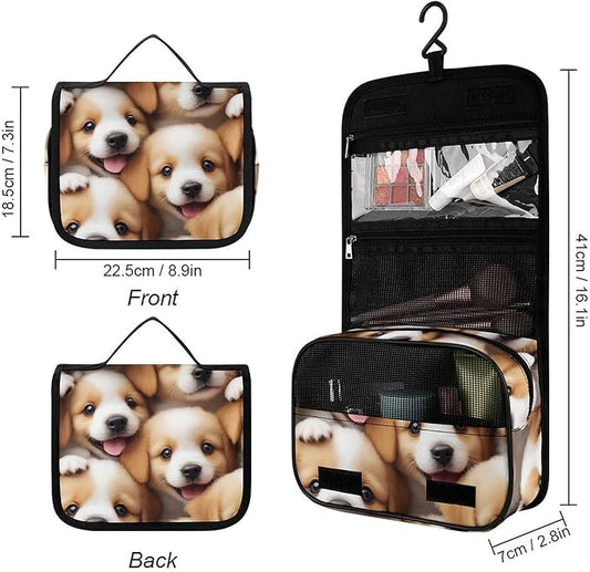 Cute Puppy Dogs Travel Toiletry Bag for Women Portable Hanging Organizer for Shampoo, Conditioner, Brushes Set