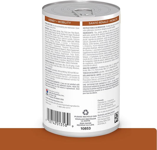 Hill's Prescription Diet k/d Kidney Care + j/d Joint Care Chicken & Vegetable Stew Flavor Wet Dog Food, Veterinary Diet, 12.5 oz. Cans, 12-Pack