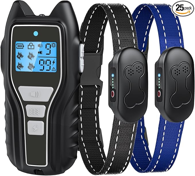 Asrcs Shock Collar for Dogs 2 Dogs (15-120lbs) 2000FT Dog Shock Collar with Remote Control Waterproof Dog Training Collar with Remote 4 Safe Modes Rechargeable Lock Flash Light for All Breeds - Grey