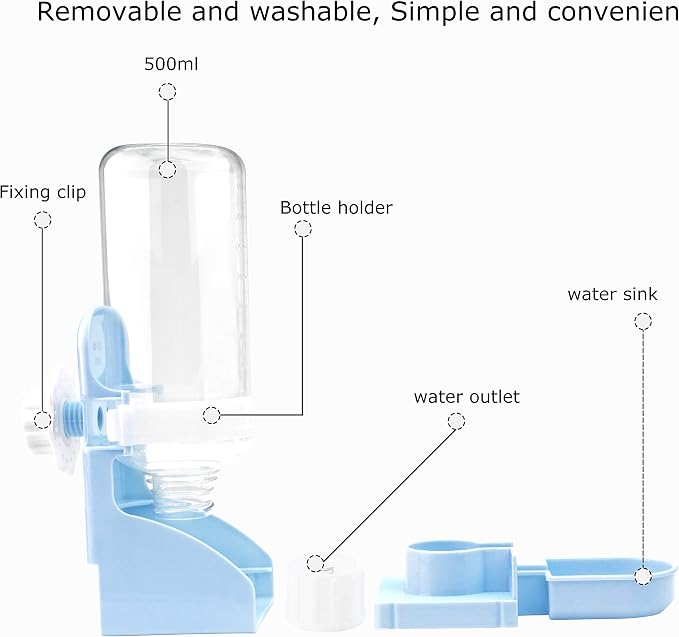 Rabbit Water Bottle,17oz Automatic Rabbit Water Bowl Dispenser Hanging Small Animal Water Bowl No Leak Water Feeder for Bunny Chinchilla Guinea Pig Hedgehog Hamster Ferret