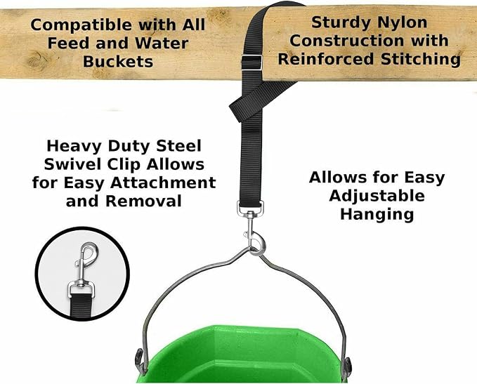 Rosemarie Horse Bucket Strap Hangers,Horse Suppliers Adjustable Nylon Straps up to 700 lbs for Hay Nets, Water Buckets,Barn Hanging-Pratical and Easy Use (2 Pack) (Black)