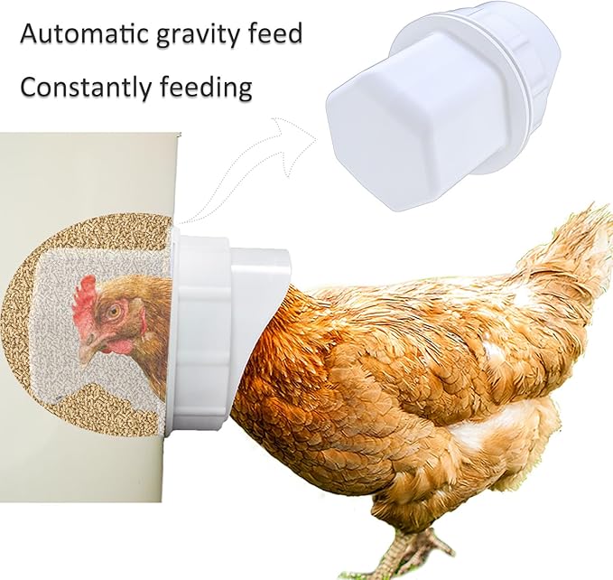 Essilnn DIY Chicken Feeder and Waterer Automatic Chicken Feeder No Waste Poultry Feeder Kit for Buckets Barrels Bins Troughs, 6 Ports and 6 Water Cups