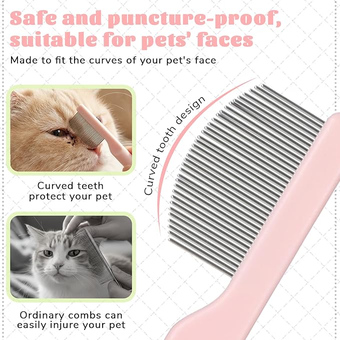 Eye Comb for Small Dogs, Stainless Steel Flea Comb for Small Dogs Gentle Round-Head Grooming Tool Tear Stain Combs Design for Pet Facial Paw Grooming Cats Dog