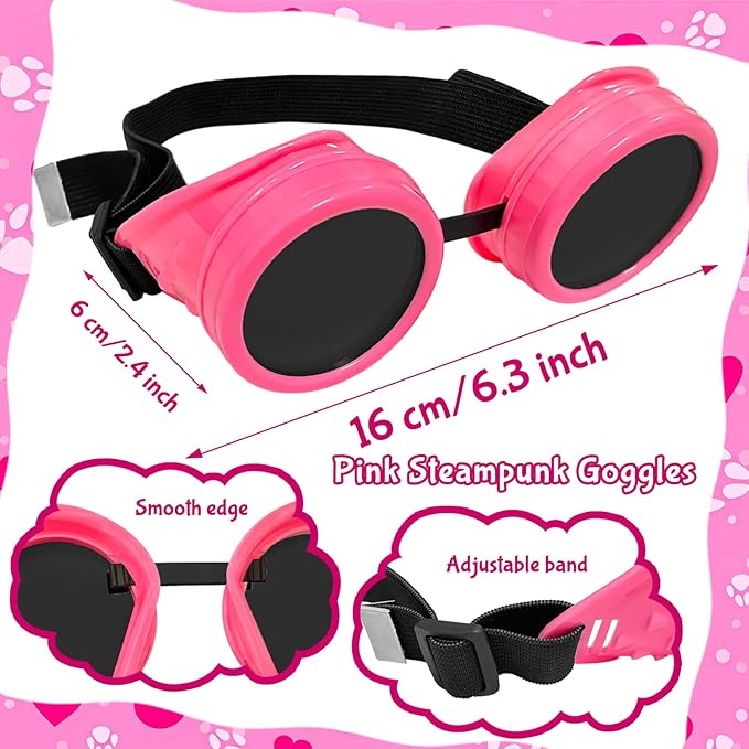 Dog Ear Headband Pink Steampunk Goggles,Halloween Brown Dogs Ears Headbands Paw Themed Costume Accessories for Women,Girls Cosplay Party Decorations
