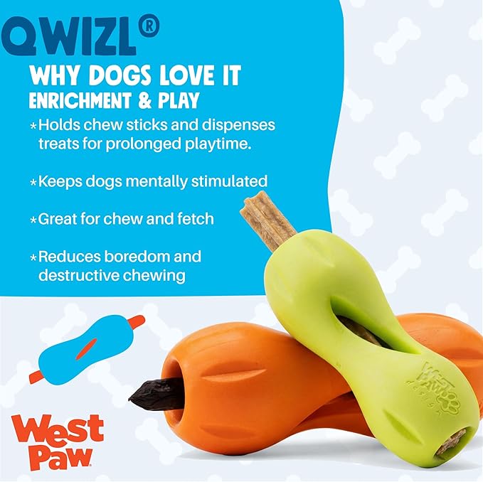 WEST PAW Qwizl Durable Zogoflex Dog Puzzle Toy for Mental Stimulation, and Enrichment - Treat Dispensing for Bully Sticks and Dental Sticks - Dishwasher Safe - Made in USA - Small - Cardinal