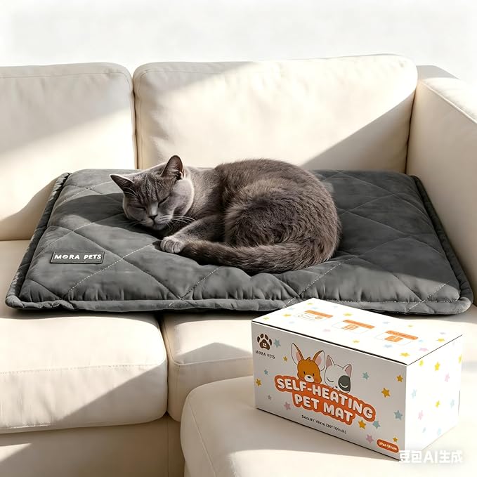 Mora Pets Self Heating Cat Bed Self Warming Cat Pad Thick Thermal Pet Bed Mat 24 x 18 Inches with Removable Cover Machine Washable Ultra Warm Mat for Outdoor Indoor Cats and Small Dogs