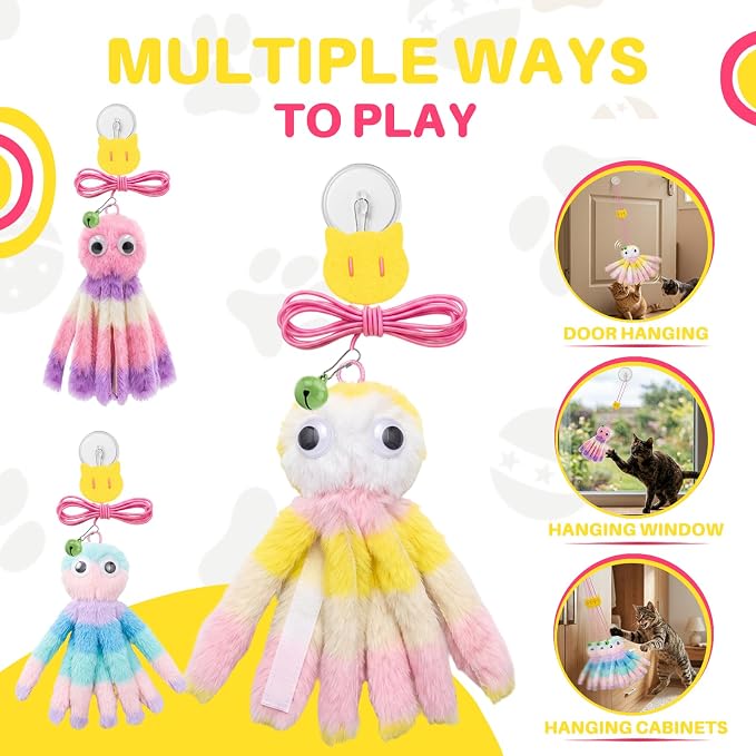 Walfront Octopus Door-Hanging Cat Wand Toy – Interactive Teaser with Swinging Tentacles, Hands-Free Self-Play Toy for Indoor Cats & Boredom Relief