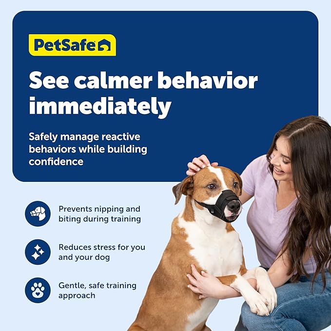 PetSafe Dog Muzzle - Medium, Black - Comfortable Padding - Adjustable Sizing for Small, Medium and Large Dogs - Prevents Biting - Allows Room to Pant - Perfect for Visits to the Vet or Groomer