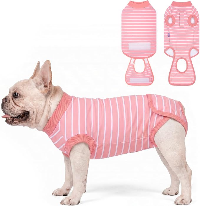 cyeollo Dog Surgery Recovery Suit, Surgical Suit for Female Male Dogs, Soft Dog Onesie, Spay Neuter Body Suits, E-Collar & Cone Alternative, Anti-Licking Wound, Puppy Clothes for Small Dogs, Stripes M
