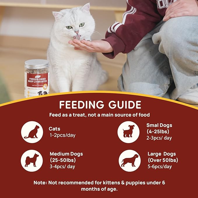 Freeze Dried Beef Liver Bites, Freeze Dried Cats & Dogs Treats, High Protein Training Treats, Naturally Single Ingredient, Grain Free, Gluten Free, Filler Free, Net Wt. 5.5 oz