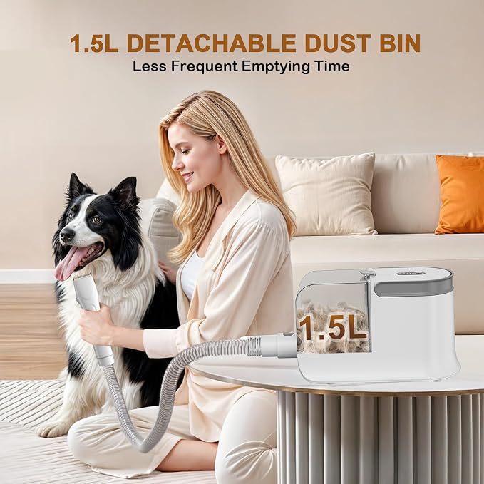 Dog Grooming Vacuum, Dog Grooming Kit, 3 Suction Modes Dog Brush Vacuum with 5 Pet Grooming Tools (Off-white)