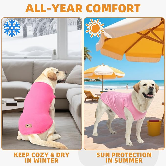 KOOLTAIL Girl Dog Clothes for Large Dogs, 2 Pack Cotton Summer Dog T Shirts UV & Insect Protection for Outdoor Camping, Anti-Hair Loss & Breathable Sleeveless Pet Vest Tank Tops Apparel, Pink&Rose,XXL
