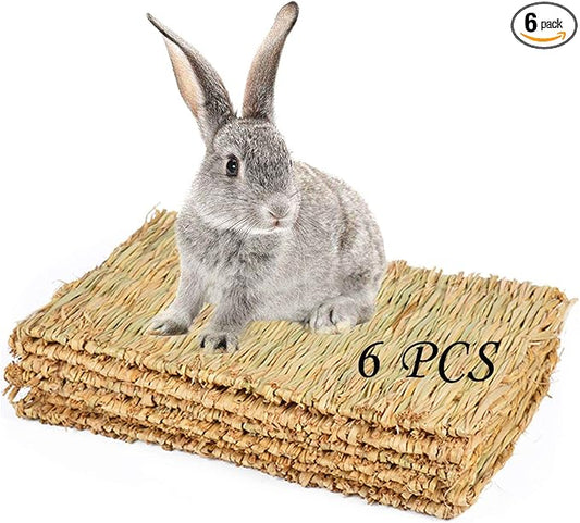 PINVNBY 6 Pack Rabbit Grass Mat,Bunny Natural Straw Woven Bed,Small Animal Cages Hay Nest Sleeping,Chewing,Nesting and Toys for Rabbits Guinea Pig Hamster Hedgehog and Squirrel Bed Mat