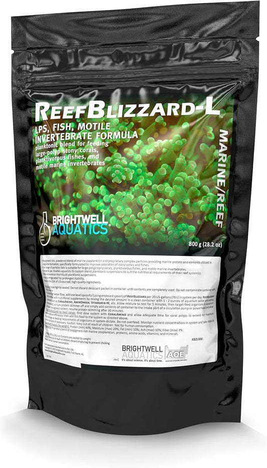 Brightwell Aquatics Reef Blizzard L - Powder Planktonic Food Blend to Feed Large Stony Corals & Planktivorous Fish, 800-g (RBZL800)