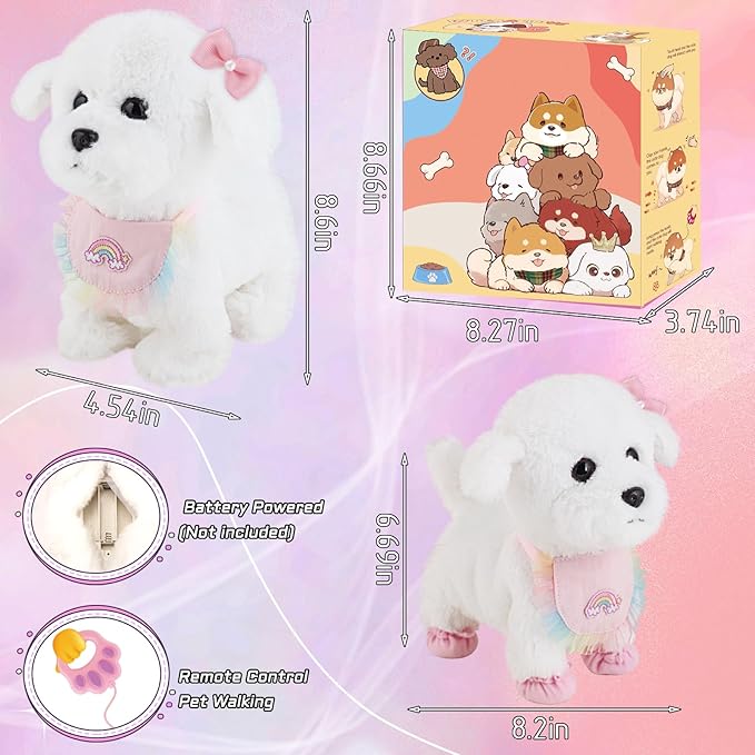 Jimate Puppy Toys for Kids, Toy Dogs that Walk and Bark, Walking Dog Toy for Kids with Leash, Interactive Stuffed Puppy with Remote Control, for Girls and Boys Aged 3-7 Year Old