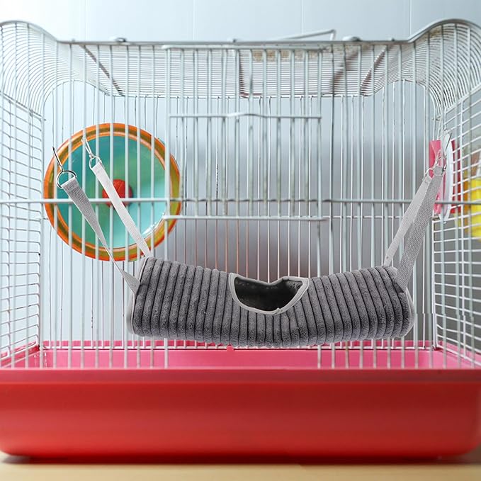 Beaupretty Warm Plush Hanging Ferret Hammock Bed for Small Pets Breathable and Comfortable Cage Sleeping Tube for Hamsters Rats Guinea Pigs and Chinchillas Grey Soft Tunnel Hideout