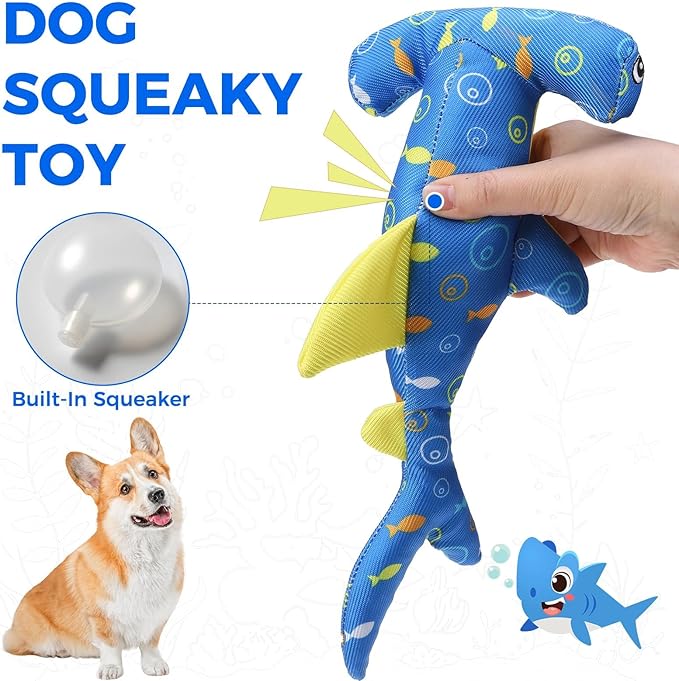 BINGPET Floating Dog Toys, 2 Pack Durable Squeaky Shark Water Toy for Pool Beach Outdoor Interactive Fetch, Oxford Fabric Summer Swimming Pool Toys for Small Medium Large Dogs