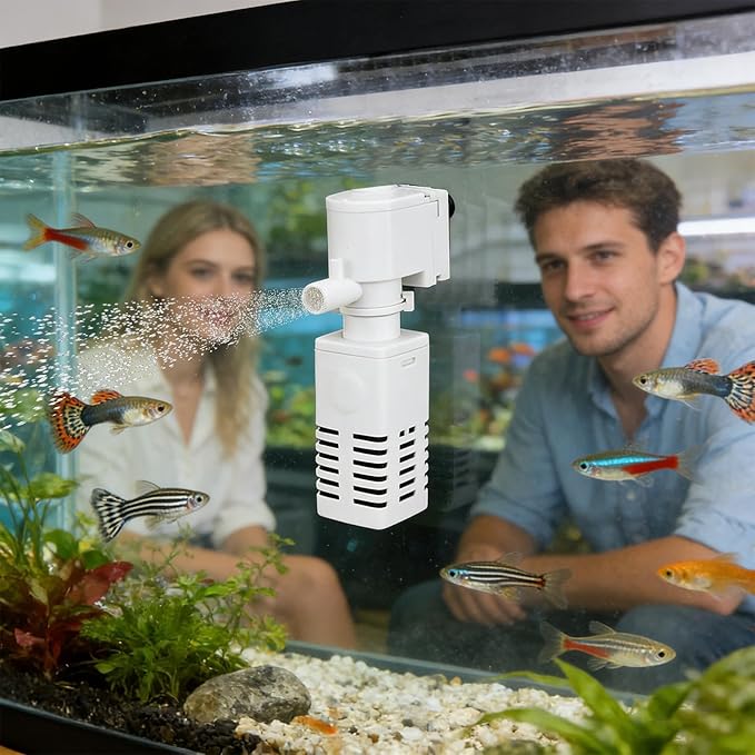 Aquarium Pump Filter, Submersible Water Cleaner, Oxygen Circulation System, Adjustable Flow Motor Device, Silent Tank Purifier Unit, Betta Turtle Shrimp Freshwater Home Use Kit