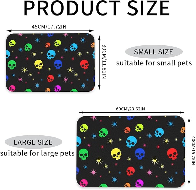 Neon Stars Colorful Skulls Cat Food Mat for Pet Dog Food Mat for Food and Water