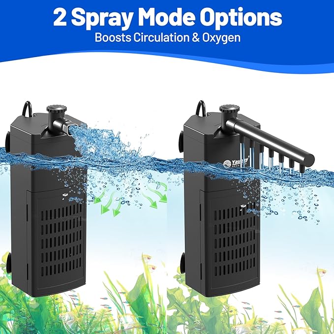 Yaubay Aquarium Internal Filter for Up to 10 Gallons, Upgraded Fish Tank Filters with 3-Stage Filtration Trio, Adjustable Water Flow, Quiet Corner Filters for Fish Turtle Shrimp Tank, 80GPH, 4W