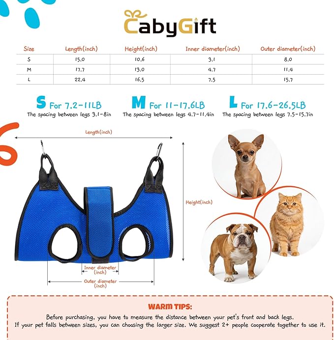 Dog Grooming Hammock Harness, Hanging Sling Restraint for Nail Clipping Small to Medium Dogs & Cats, with Nail Clipper and Comb Pet Grooming Hammock Kit-Medium