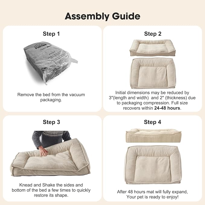 FURTIME XXL Orthopedic Dog Beds Large Sized Dog, Extra Thick Supportive Comfort Pet Sofa, Ergonomic Slant Dog Couch with Removable Washable Cover, Ultra Soft Surface & Non-Slip Bottom, Beige, 48"