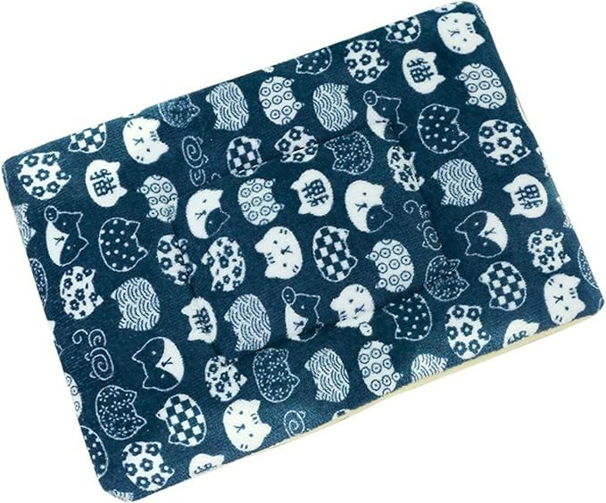 Double Sided Plush Small Animal Bed, Washable Guinea Pig Bunny Bedding, Reversible Flannel Mat for Hamster Ferret Rabbit Cat Dog, Cozy Fleece Cage Liner Pad (& Blue Cat)