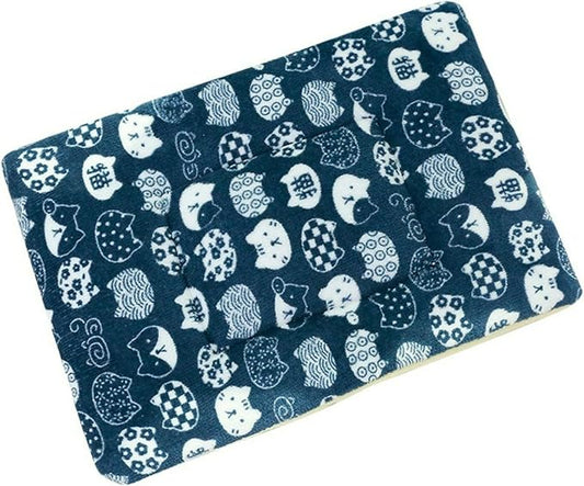 Double Sided Plush Small Animal Bed, Washable Guinea Pig Bunny Bedding, Reversible Flannel Mat for Hamster Ferret Rabbit Cat Dog, Cozy Fleece Cage Liner Pad (& Blue Cat)